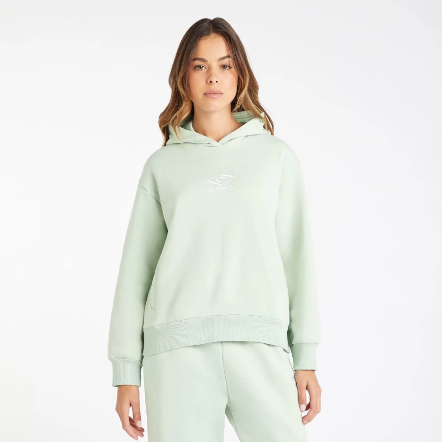Umbro Women's Core Hoodie - Subtle Green & White Pullover Sweatshirt