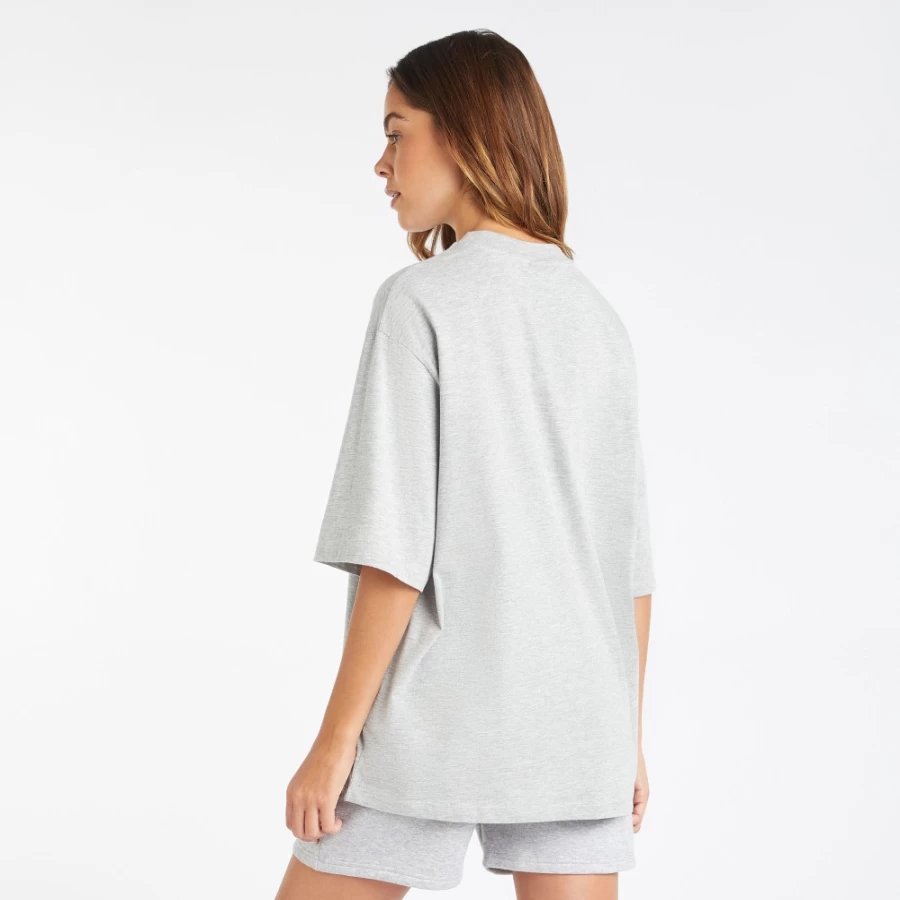 Umbro Women's Core Oversized Tee - Grey Marl & White Relaxed Fit Cotton T-Shirt