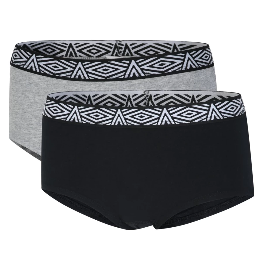 Umbro Women's Core Hipster Underwear 2 Pack - Black & Grey Marl