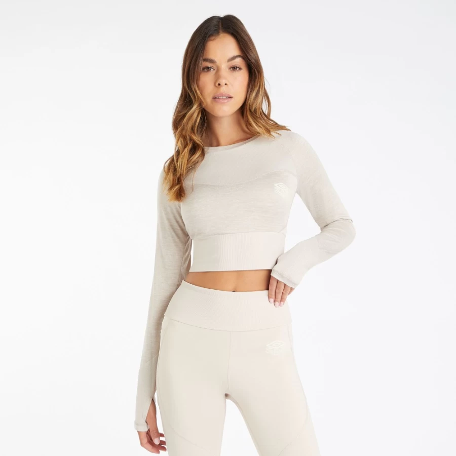 Umbro Women's Silver Gray Marl Pro Training Long Sleeve Crop Top