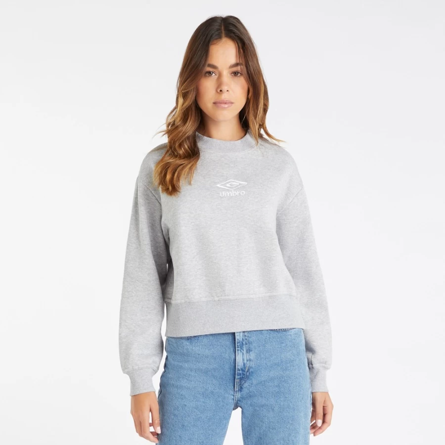 Umbro Women's Core Boxy Sweatshirt - Grey Marl & White Oversized Pullover
