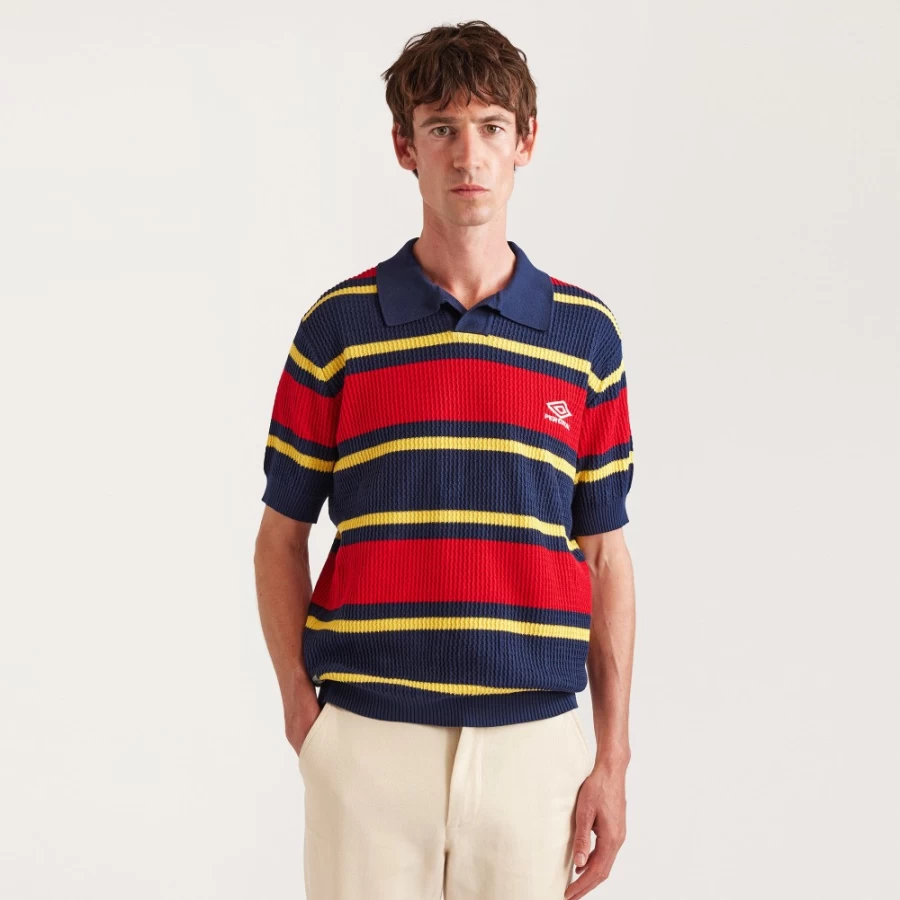 Umbro Men's Percival Jacquard Knit Polo Shirt - Multi Stripe Design