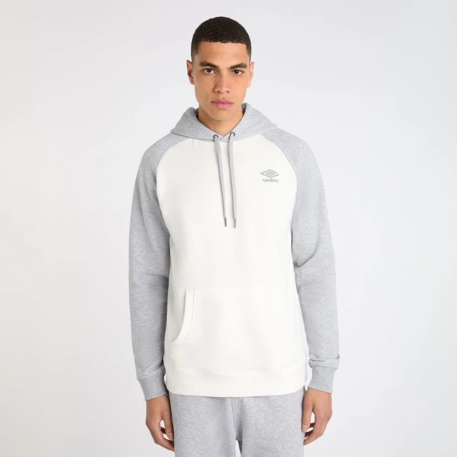 Umbro Men's Core Raglan Hood Hoodie - Ecru & Grey Marl Pullover Sweatshirt