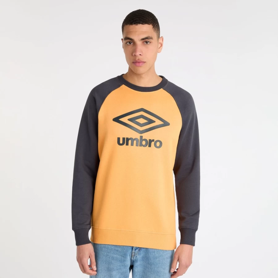 Umbro Men's Core Raglan Sweatshirt - Blazing Orange & Collegiate Blue Long Sleeve Pullover