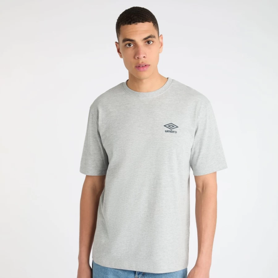 Umbro Men's Core Small Logo Tee - Grey Marl & Collegiate Blue Casual T-Shirt