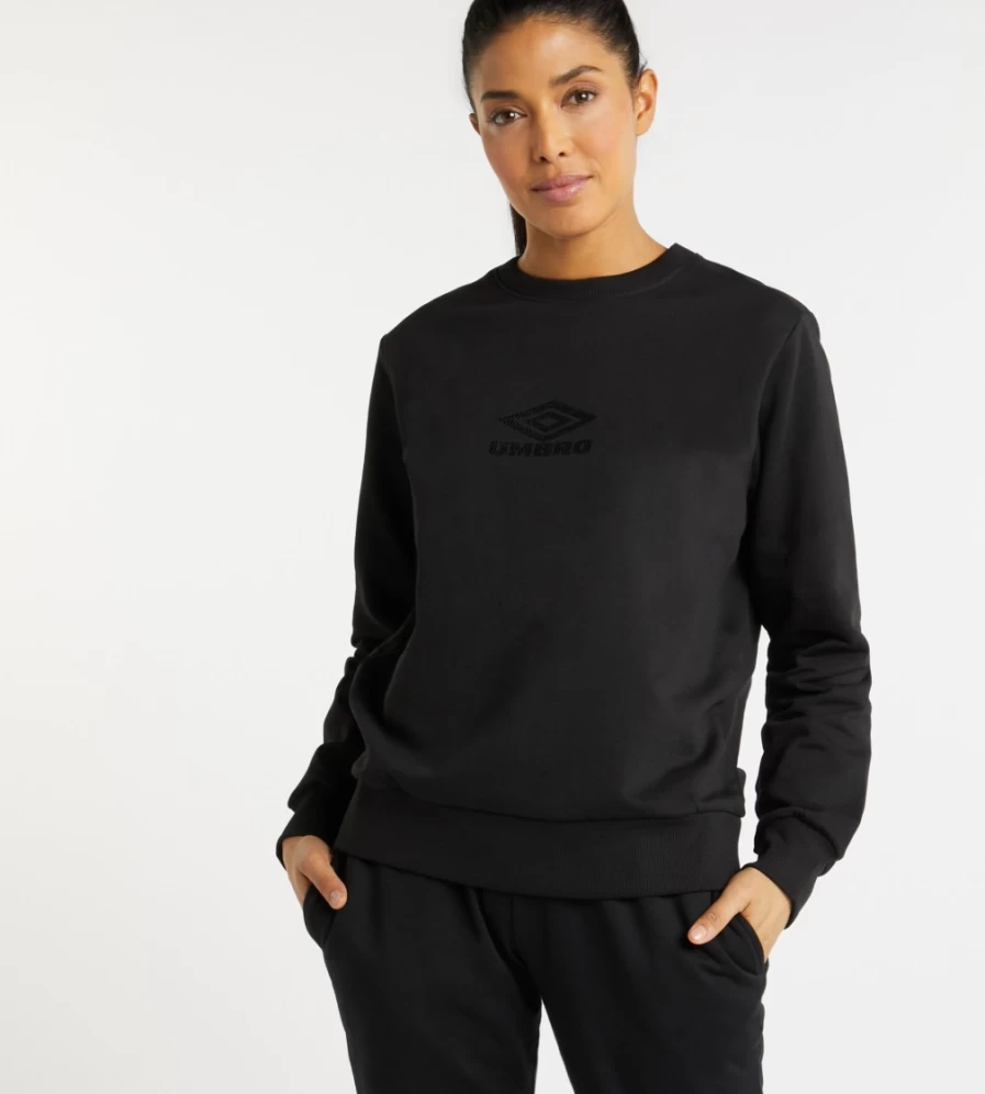 Umbro Women's Black Classico Crew Neck Sweatshirt - Comfortable Casual Pullover Top