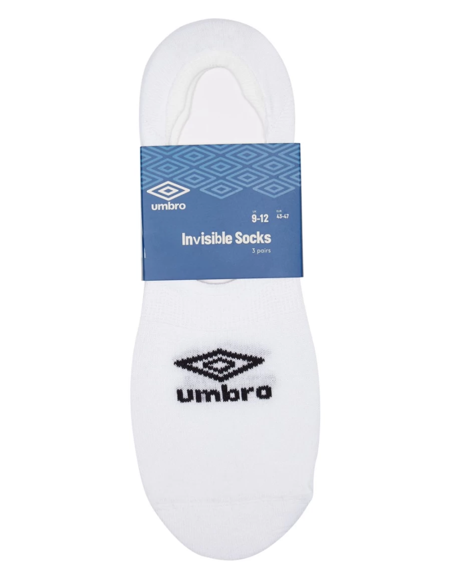 Umbro Men's 3 Pack Invisible Socks - White & Black No-Show Athletic Socks