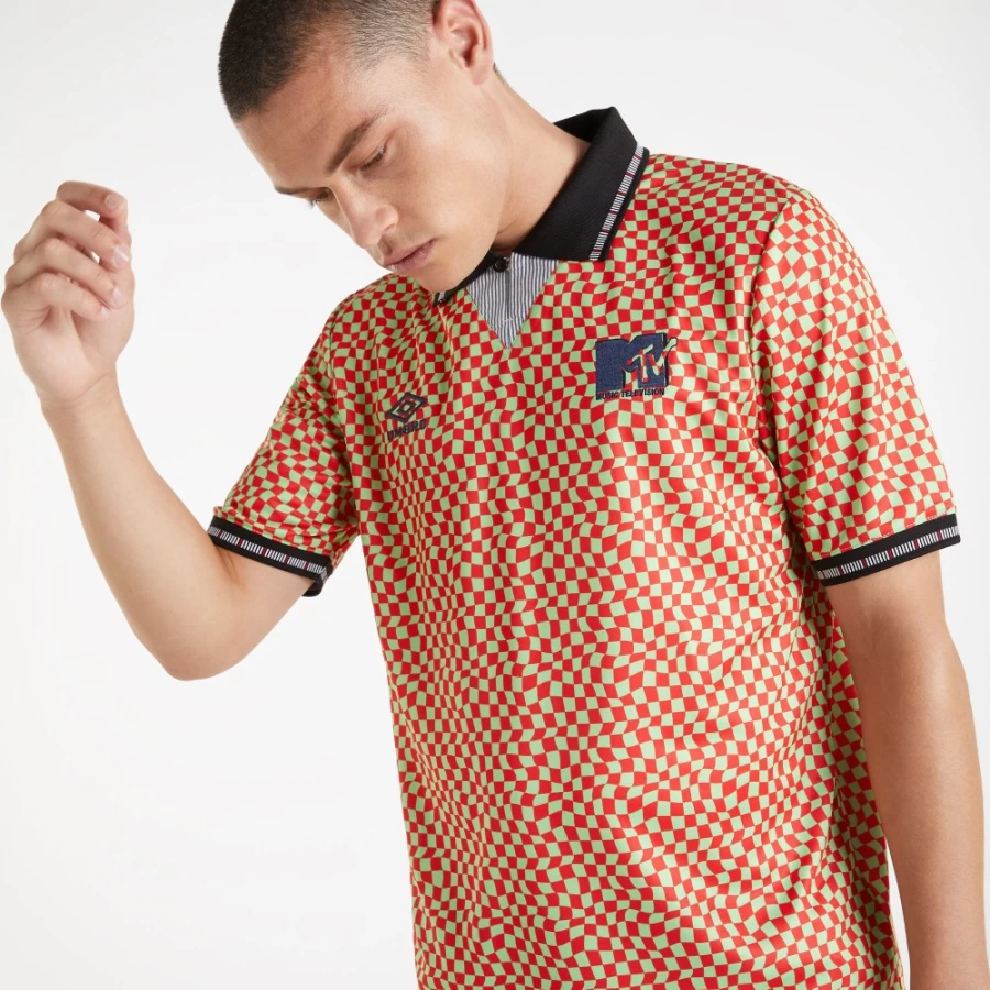 Umbro Men's MTV Jersey in Jade Lime & Flame Scarlet - Official Football Shirt