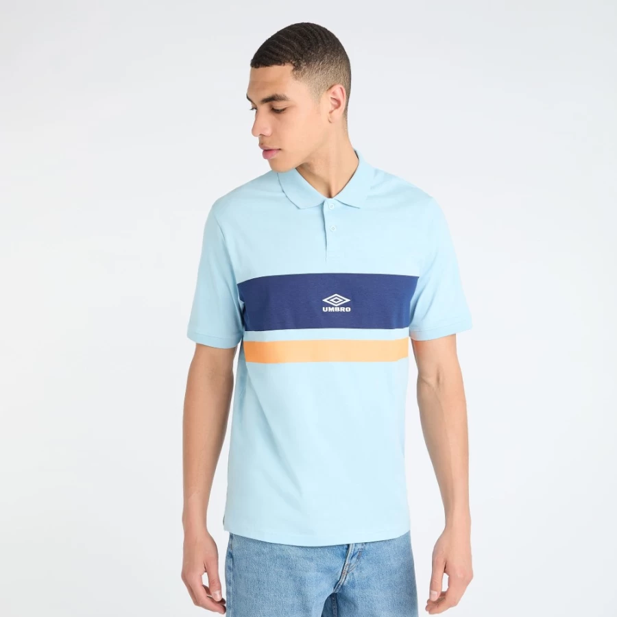 Umbro Men's Stripe Polo Shirt in Angel Falls, Ecru & Blazing Orange Colors