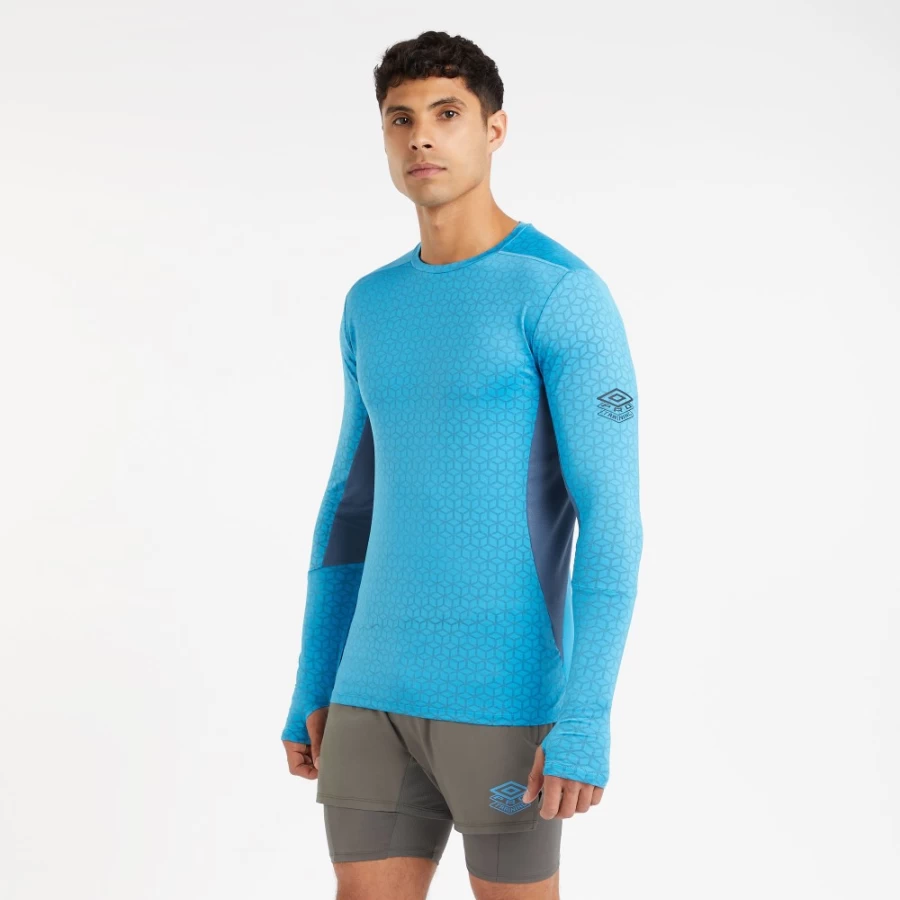 Umbro Men's Pro Training Elite LS Running Top - Malibu Blue & Bering Sea