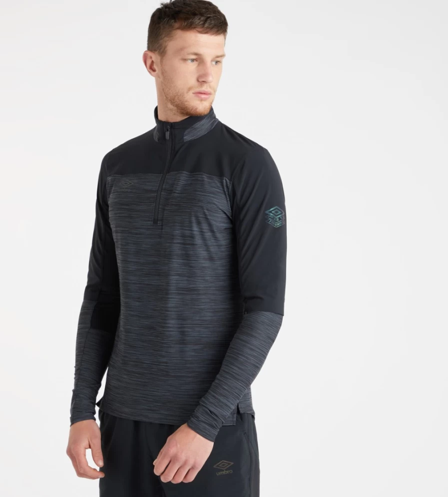 Umbro Men's Pro Training Elite Half Zip Pullover - Black / Carbon Athletic Top
