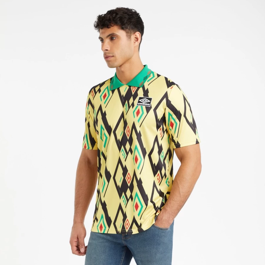 Umbro Men's Tropics Football Shirt - Yellow Cream & Black Jersey