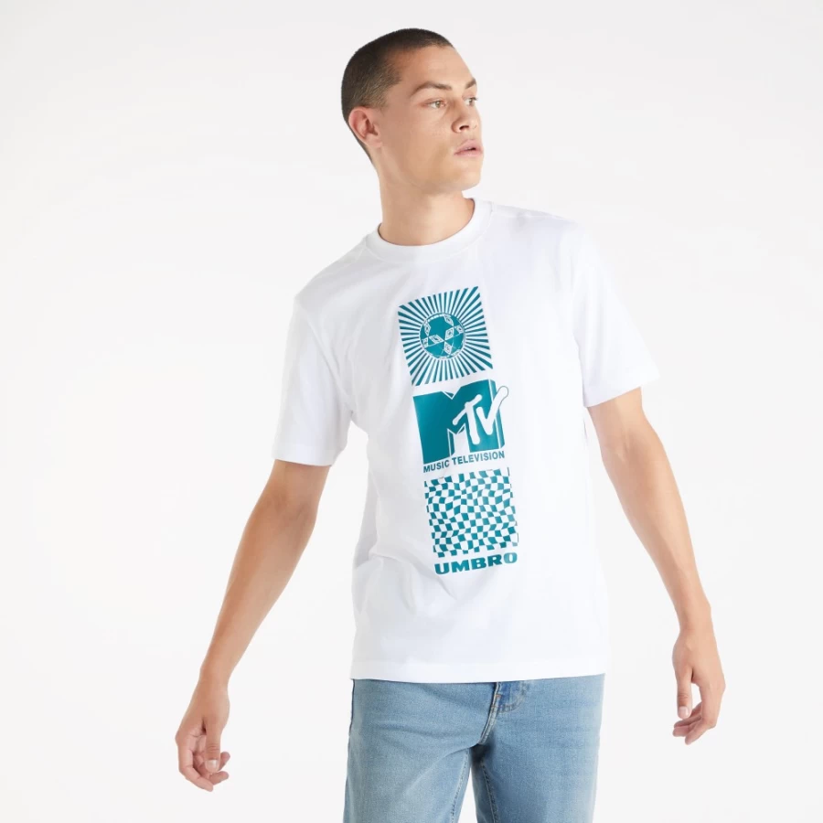 Umbro Men's Brilliant White MTV Graphic Tee - Vintage Inspired Cotton T-Shirt