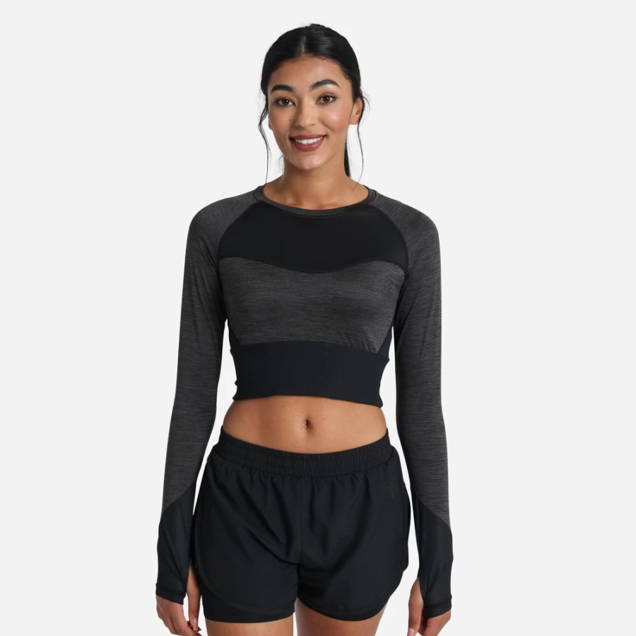 Umbro Women's Black Marl Pro Training Long Sleeve Crop Top