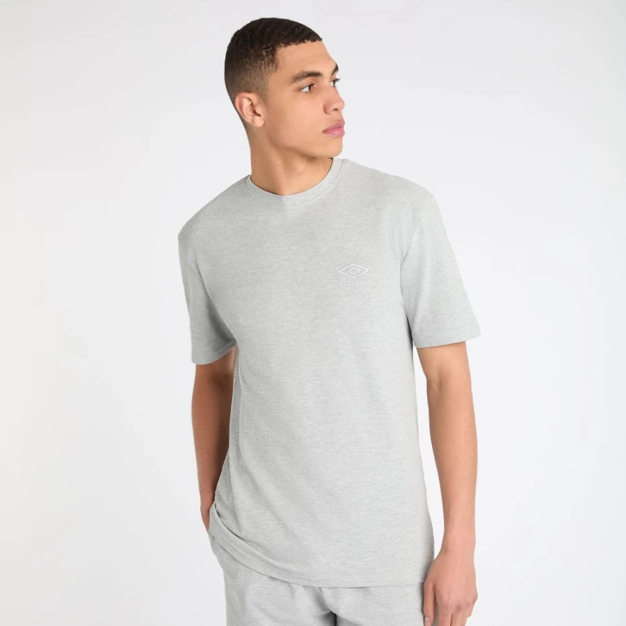 Umbro Men's Sport Style Pique Tee in Grey Marl - Athletic Comfort Fit