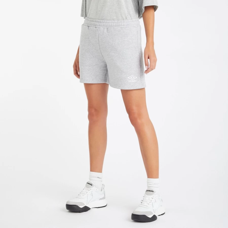 Umbro Women's Core Sweat Shorts - Grey Marl & White Athletic Comfort