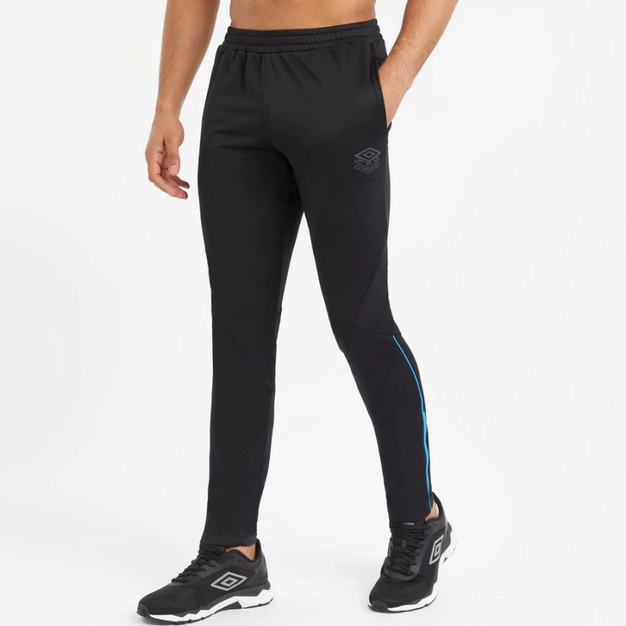 Umbro Men's Pro Training Poly Pant - Black & Malibu Blue Athletic Trousers