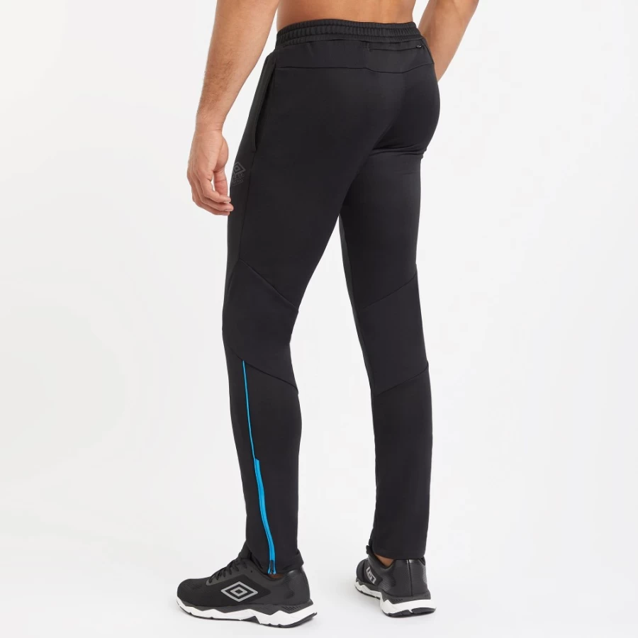 Umbro Men's Pro Training Poly Pant - Black & Malibu Blue Athletic Trousers