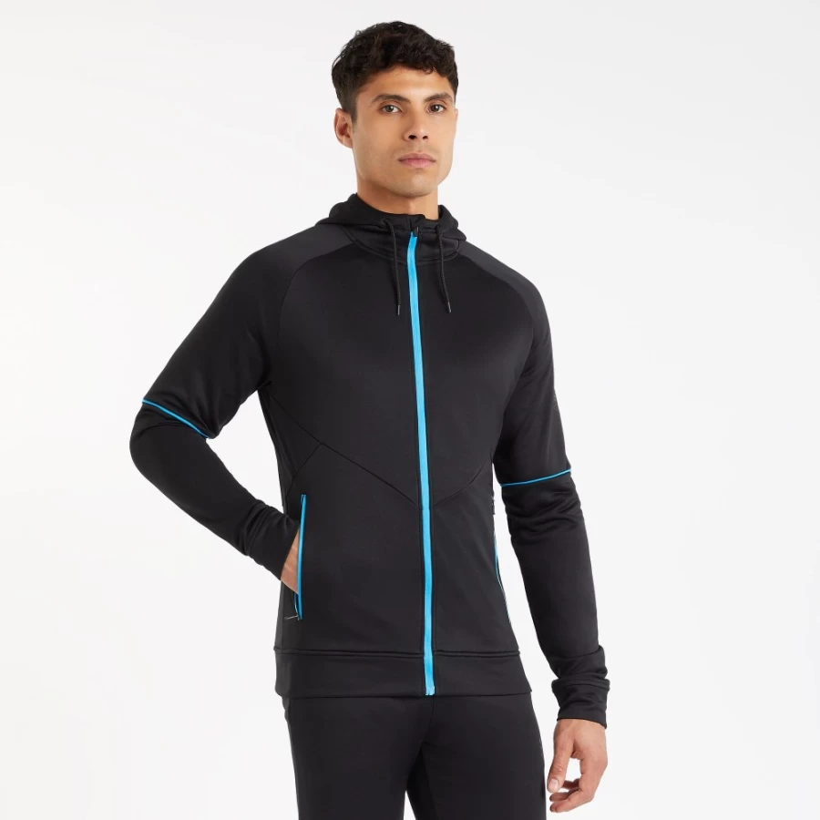 Umbro Men's Pro Training Fz Hoodie - Black & Malibu Blue Athletic Pullover