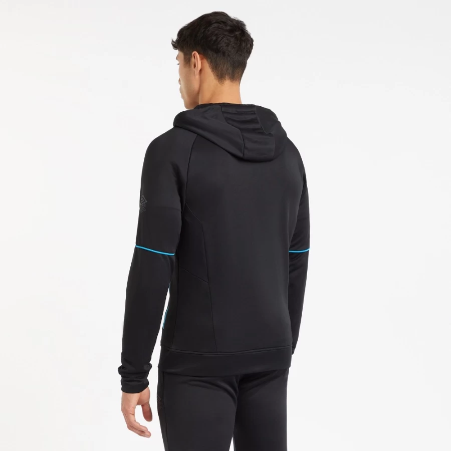 Umbro Men's Pro Training Fz Hoodie - Black & Malibu Blue Athletic Pullover