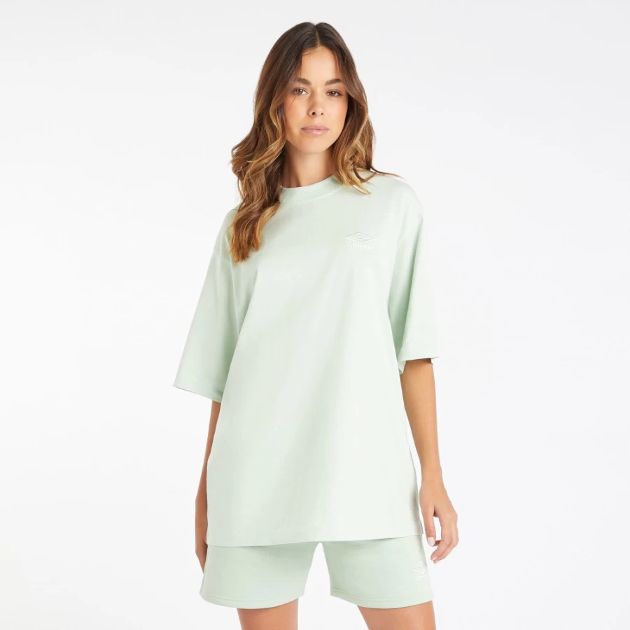 Umbro Women's Core Oversized Tee in Subtle Green & White